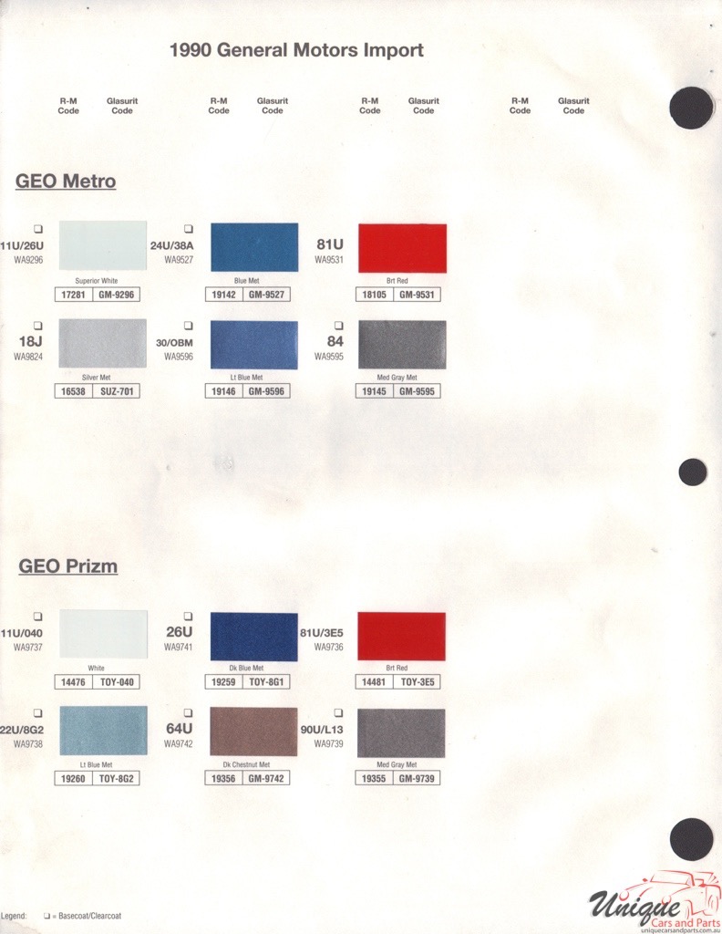 1990 General Motors Import Paint Charts RM 2